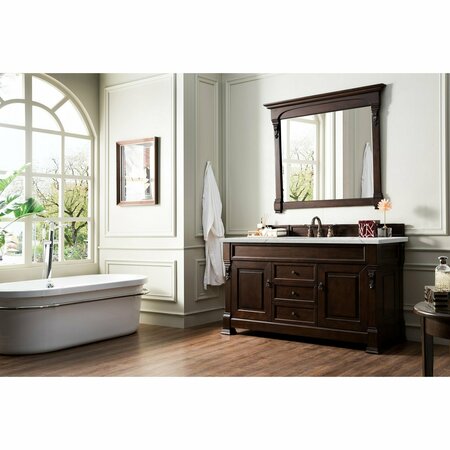 James Martin Vanities Brookfield 60in Single Vanity, Burnished Mahogany w/ 3 CM Eternal Jasmine Pearl Quartz Top 147-114-5361-3EJP